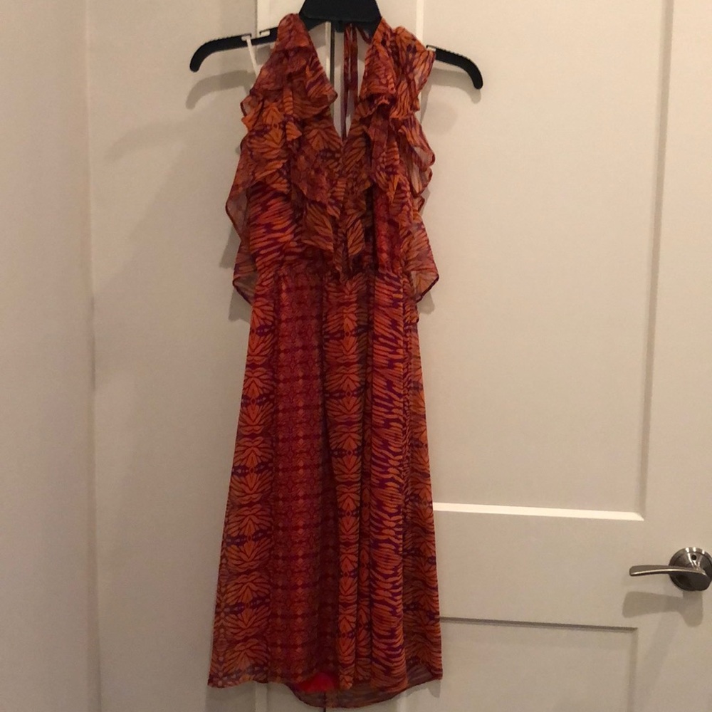 Orange ruffled halter dress